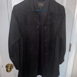 Faux Suede Oversized Black Cardigan